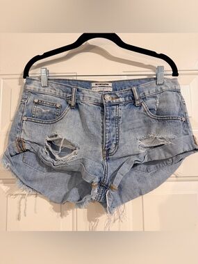 One Teaspoon Light Blue Distressed Denim Jean Shorts